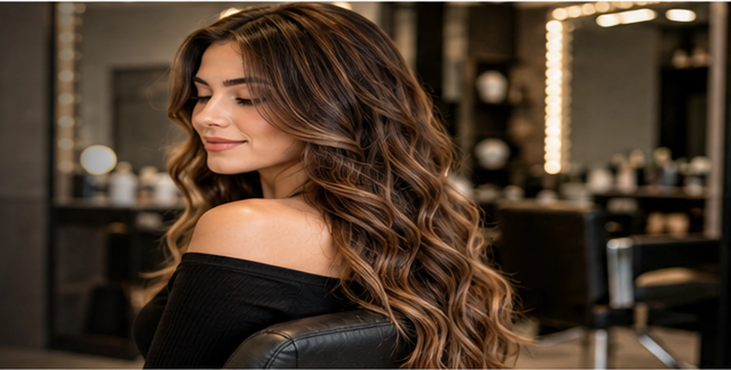 Hasil hair color dimensional bernuansa cokelat hangat di salon